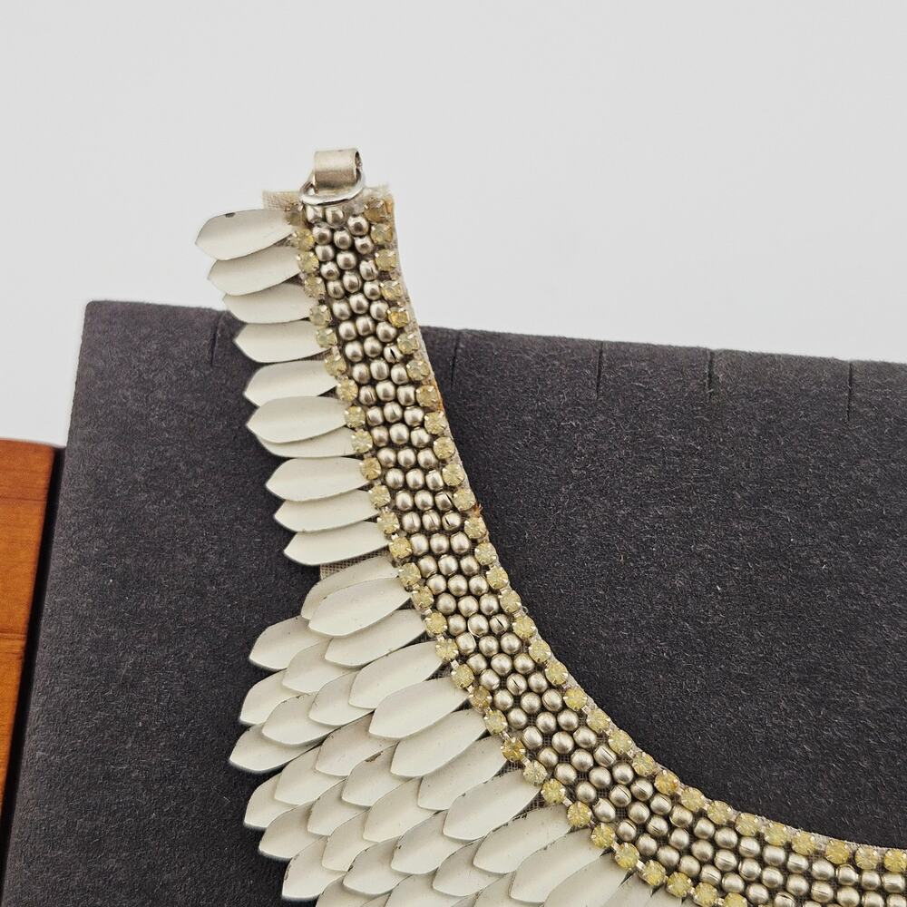 Beaded Cascade Statement Necklace Beige White Bib Collar Cosplay Costume Indie - Picture 3 of 5